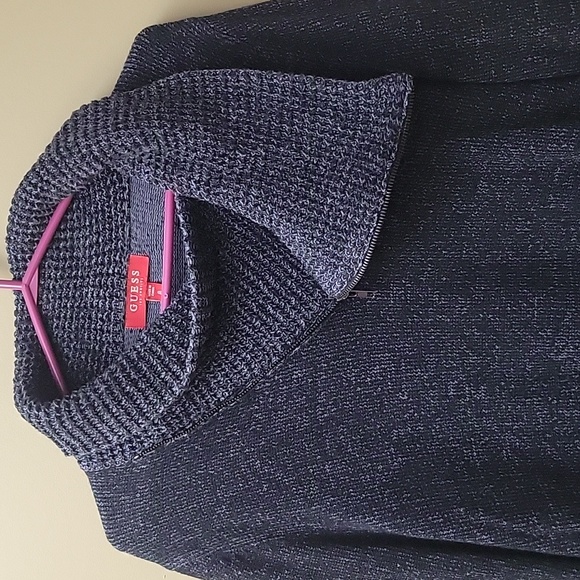 Guess Dark Navy Textured Zip Funnel-Neck Sweater - Picture 5 of 8